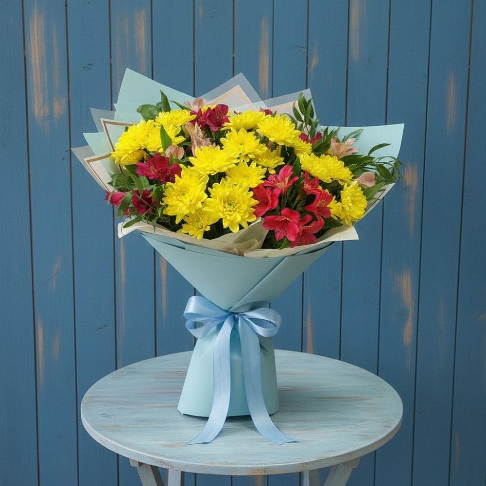 Букет цветов из: Альстромерии и Хризантемы в Зарайский