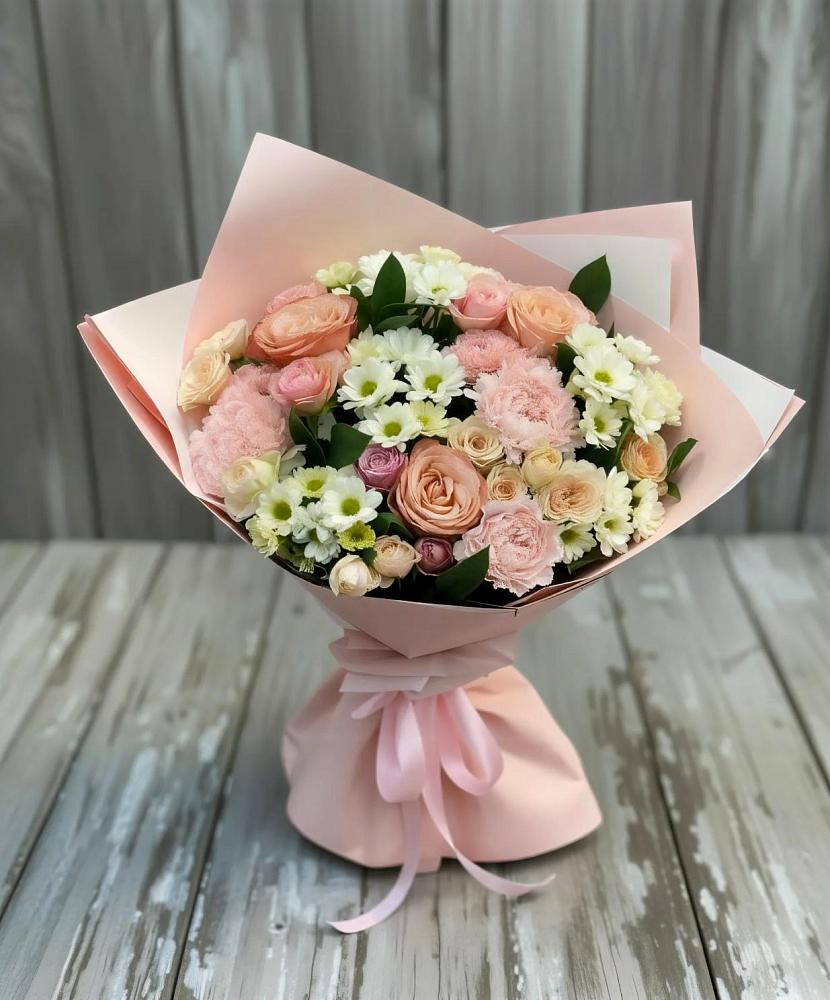 Букет цветов из: Гвоздики, Розы и Хризантемы в Зарайский