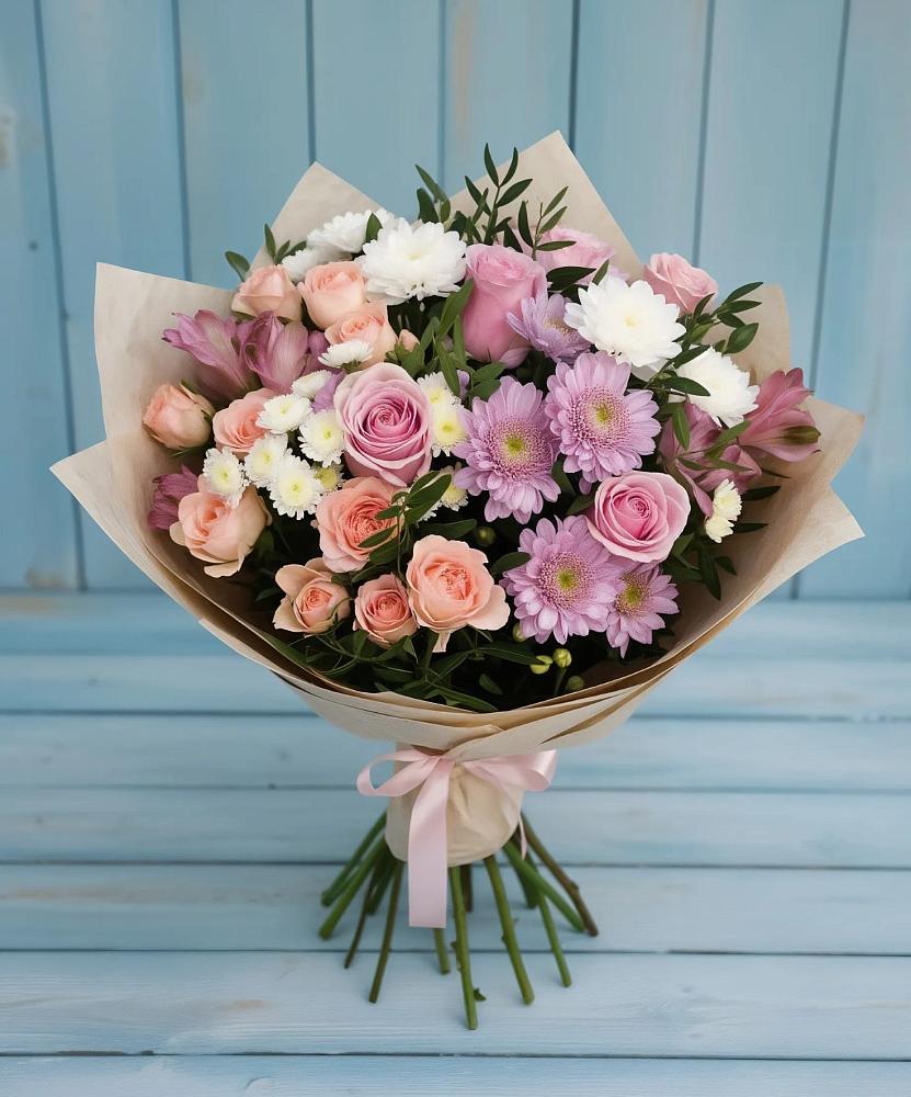 Букет цветов из: Хризантемы, Розы и Альстромерии в Зарайский