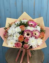 Букет цветов из:  Розы, Герберы и Хризантемы в Зарайский