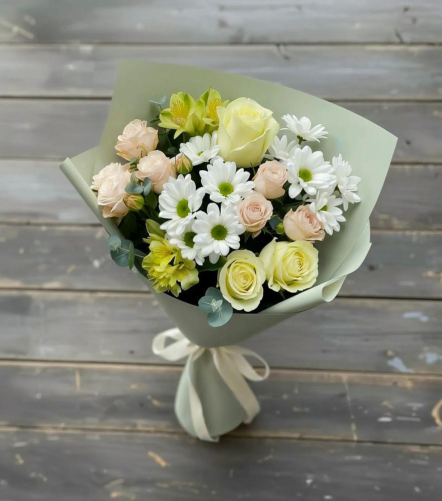 Букет цветов из: Альстромерии, Розы и Хризантемы в Зарайский