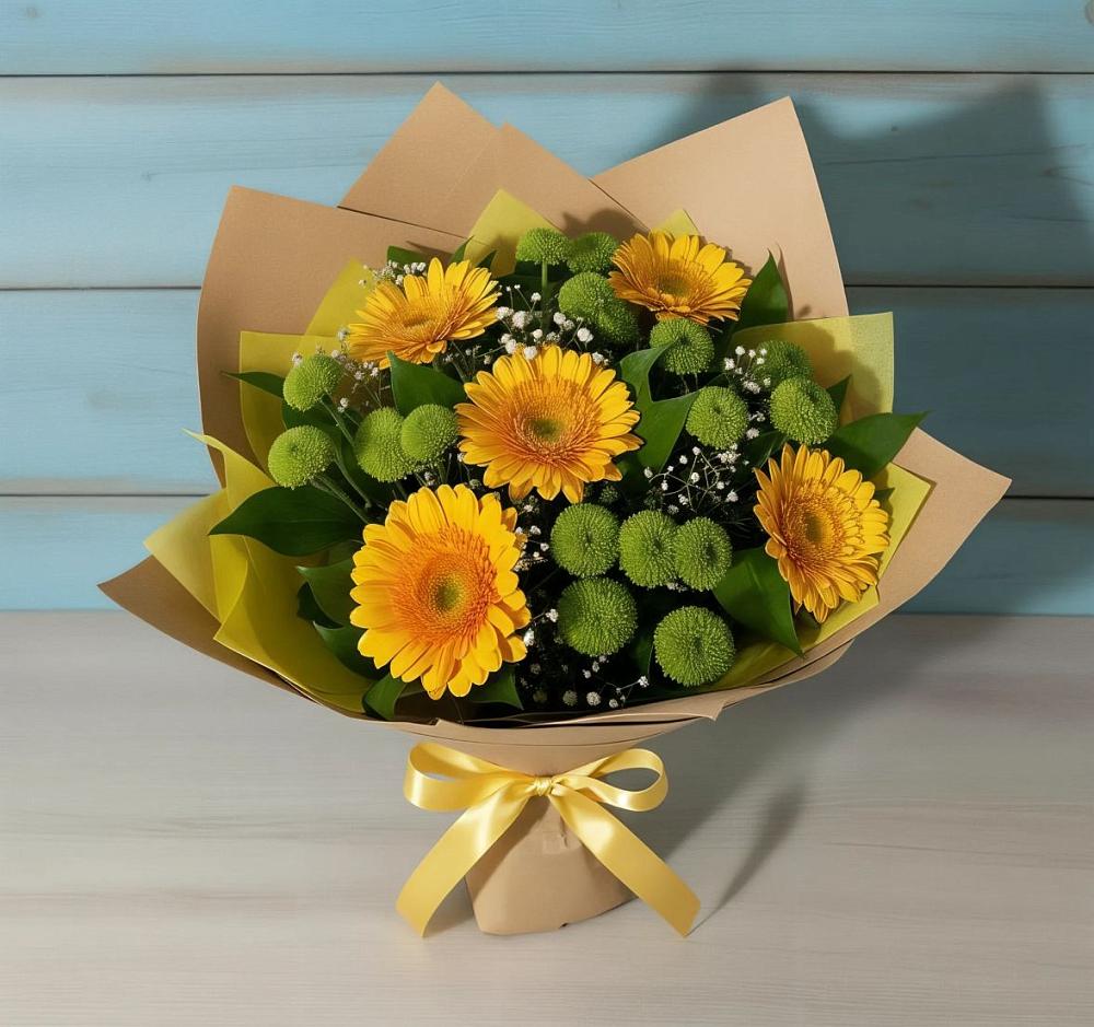 Букет цветов из: Герберы и Хризантемы в Зарайский
