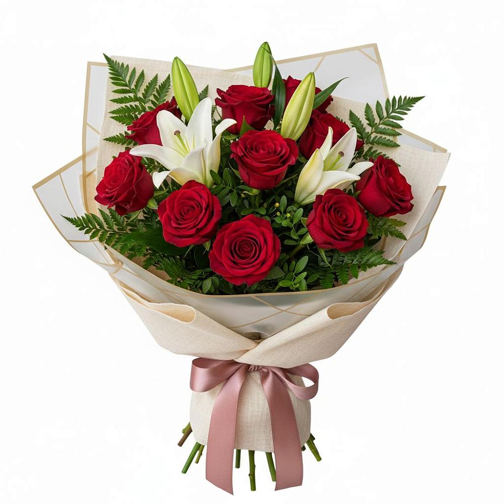 Букет цветов из: Лилии и Розы в Зарайский