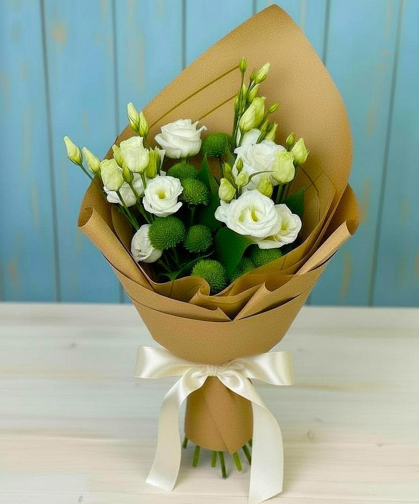 Букет цветов из: Хризантемы и Лизиантусы в Зарайский