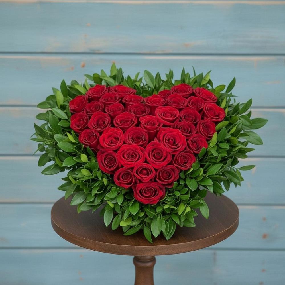 Цветочная композиция из Розы в виде сердца в Зарайский