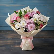 Букет цветов из:  Хризантемы, Альстромерии и Розы #REPLACE_PRED# Зарайский