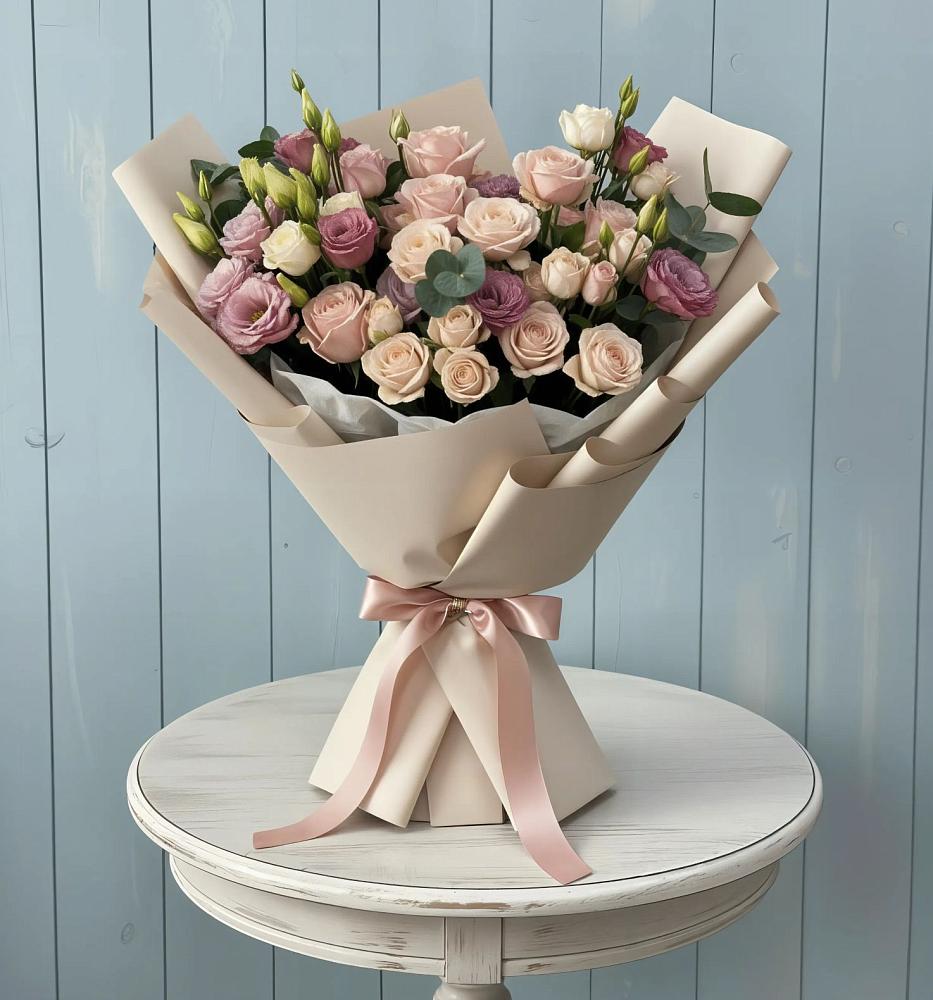 Букет цветов из: Розы и Лизиантусы в Зарайский