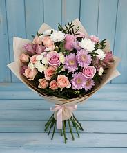 Букет цветов из:  Хризантемы, Розы и Альстромерии в Зарайский