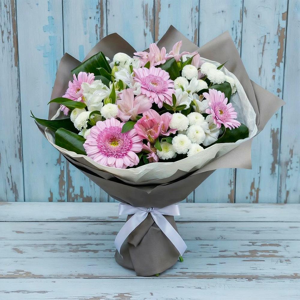 Букет цветов из: Герберы, Альстромерии и Хризантемы в Зарайский